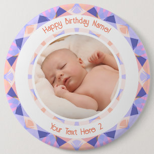 Badge Rond 15,2 Cm Nom photo personnalisé Age rose pourpre Anniversai