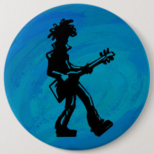 Badge Rond 15,2 Cm Nuits de Boogie à New York Guitare Bleue