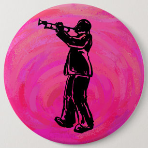 Badge Rond 15,2 Cm Nuits de Boogie à New York Trompette Rose vif