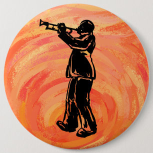 Badge Rond 15,2 Cm Nuits de Boogie de New York Trompette Orange