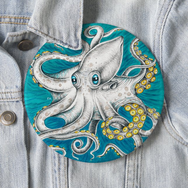 Badge Rond 15,2 Cm Octopus Tentacles Green teal ink (En situation)