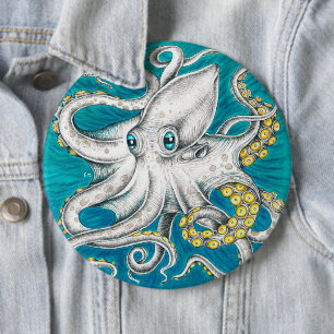 Badge Rond 15,2 Cm Octopus Tentacles Green teal ink