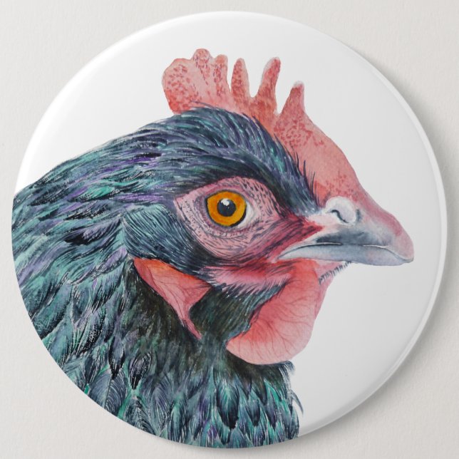 Badge Rond 15,2 Cm Oeuvre d'aquarelle Maran Chicken Hen (Devant)