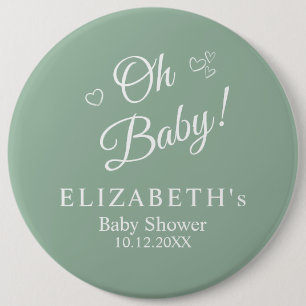 Badge Rond 15,2 Cm "Oh Baby" Sage Vert Moderne Baby shower minimalist