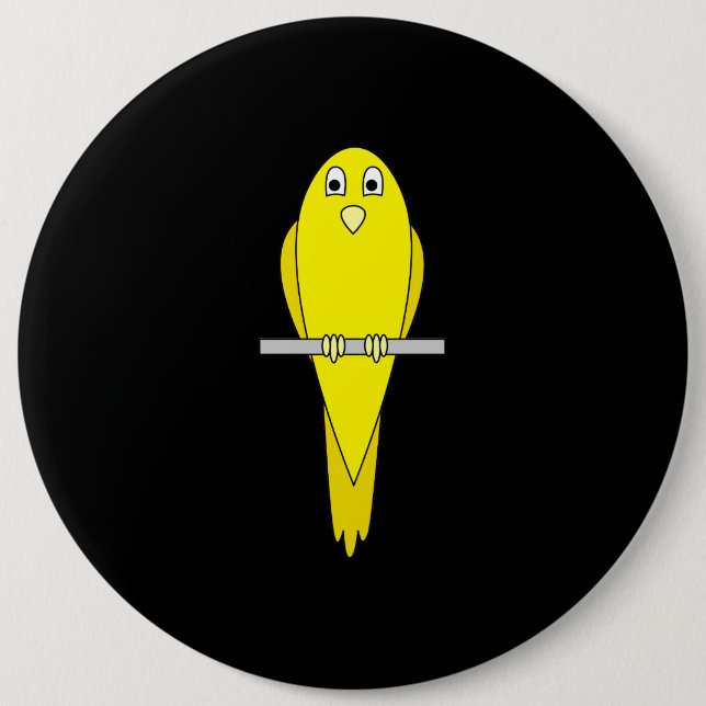Badge Rond 15,2 Cm Oiseau jaune. Canary. Sur Noir. (Devant)