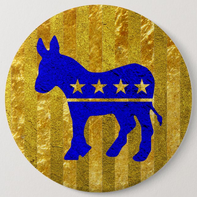 Badge Rond 15,2 Cm Or de bleu d'âne de Démocrate (Devant)