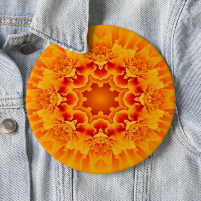 Badge Rond 15,2 Cm Orange Marigold Mandala (En situation)