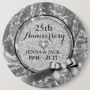 Badge Rond 15,2 Cm Ornement du 25e anniversaire du Mariage Black & Si