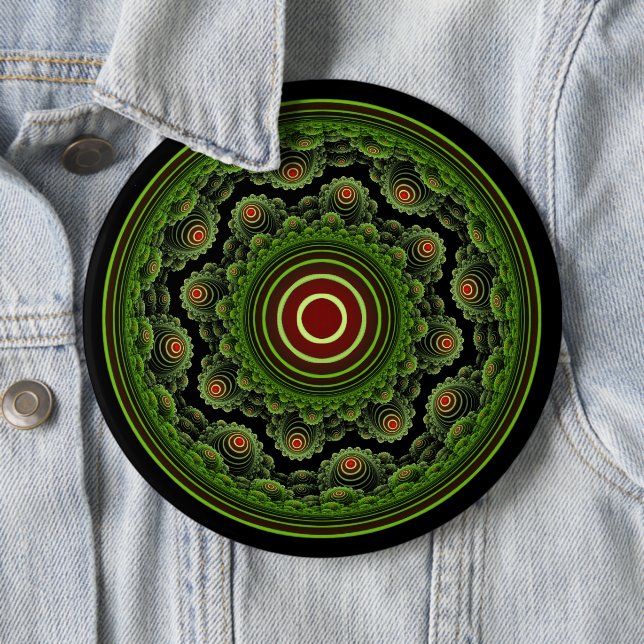 Badge Rond 15,2 Cm Ornement rond orné vert naturel fractal (En situation)