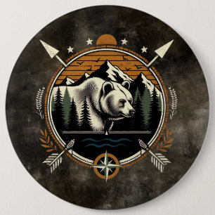 Badge Rond 15,2 Cm Ours montagnard rustique et vintage pour l'extérie