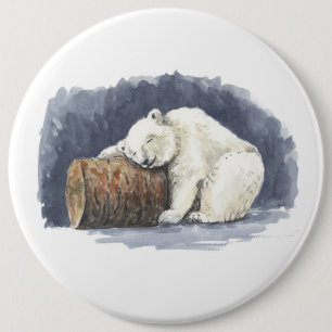 Badge Rond 15,2 Cm Ours polaire dormant, aquarelle