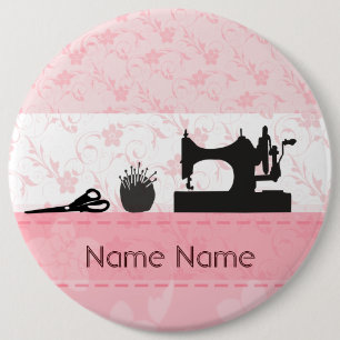 Badge Rond 15,2 Cm Ouvrière couturière noire antique de machine à