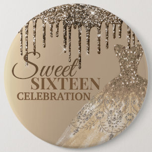 Badge Rond 15,2 Cm Paillettes dorées Glamour Dégoulinures étincelante