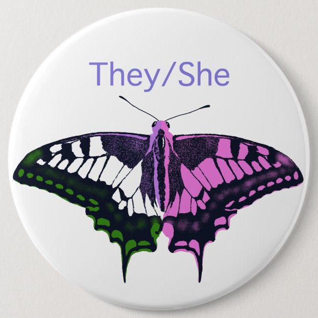 Badge Rond 15,2 Cm Papillon à queue noire non binaire (Devant)