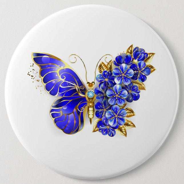 Badge Rond 15,2 Cm Papillon saphir à fleurs (Devant)