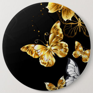 Badge Rond 15,2 Cm Papillons dorés et blancs