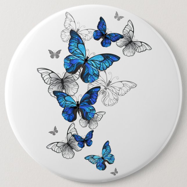 Badge Rond 15,2 Cm Papillons volants bleus Morpho (Devant)
