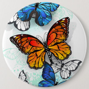 Badge Rond 15,2 Cm Papillons volants Morpho et Monarch