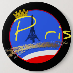 Badge Rond 15,2 Cm Paris avec Couronne - Bouton