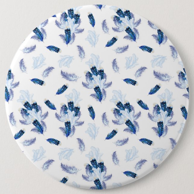 Badge Rond 15,2 Cm Parrot Exotique-Blanc Bleu Plumes Répéter (Devant)