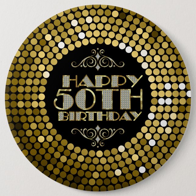 Badge Rond 15,2 Cm Parties scintillant glamour Joyeux 50e anniversair (Devant)