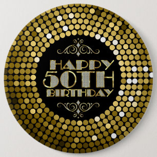 Badge Rond 15,2 Cm Parties scintillant glamour Joyeux 50e anniversair