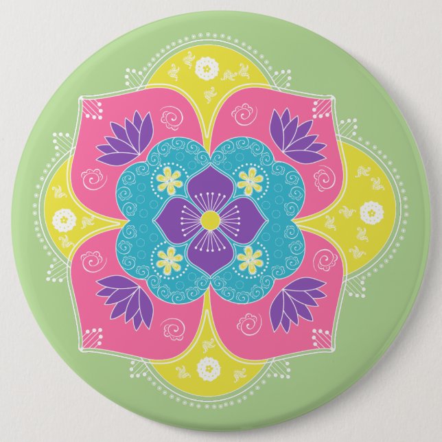Badge Rond 15,2 Cm Pastel Lumineux Lotus Rangoli (Devant)
