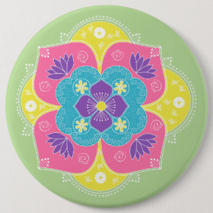 Badge Rond 15,2 Cm Pastel Lumineux Lotus Rangoli