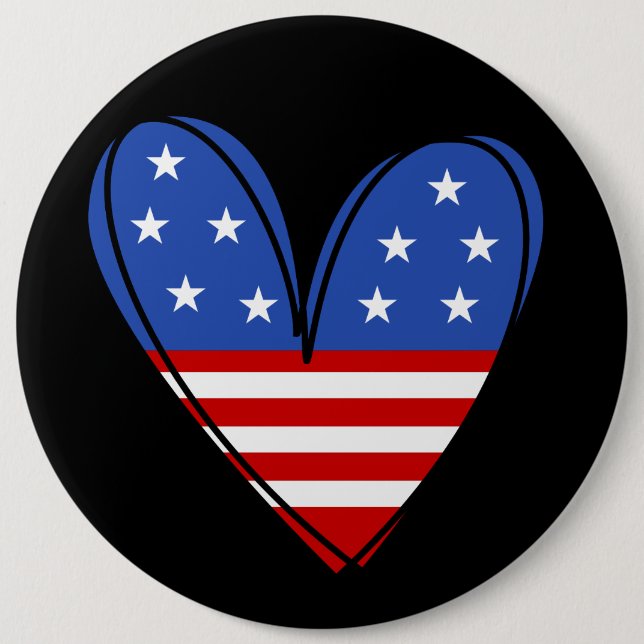 Badge Rond 15,2 Cm Patriotique USA Love Heart (Devant)