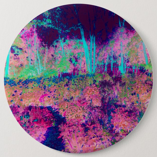 Badge Rond 15,2 Cm Paysage Impressionniste Violet et Rose Chaud (Devant)