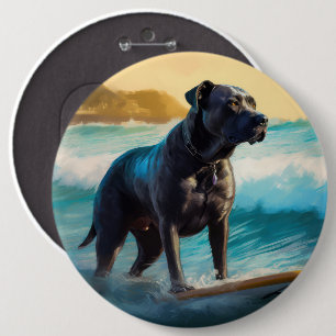 Badge Rond 15,2 Cm Peinture de Cane Corso faisant du surf sur la plag