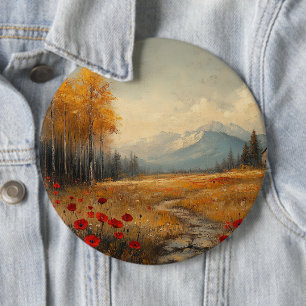 Badge Rond 15,2 Cm Peinture de Prairie Automnale Vintage avec Coqueli