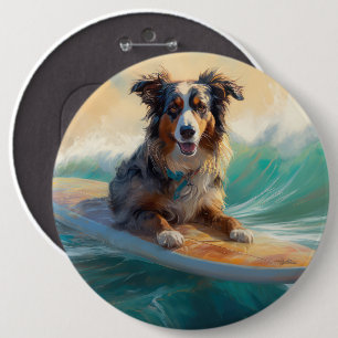 Badge Rond 15,2 Cm Peinture de surf sur plage de Berger Australien