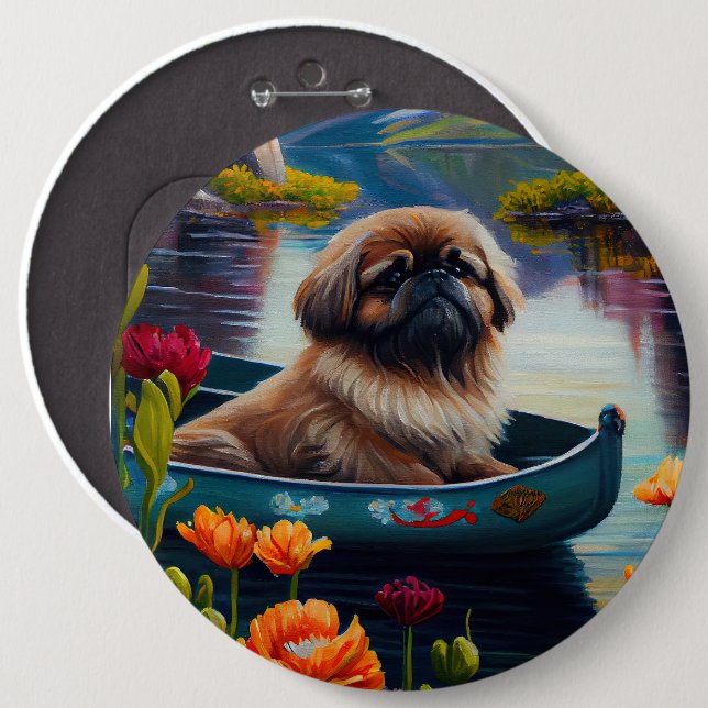 Badge Rond 15,2 Cm Pekingese sur une pagaie : une aventure Pittoresqu (Devant & derrière)