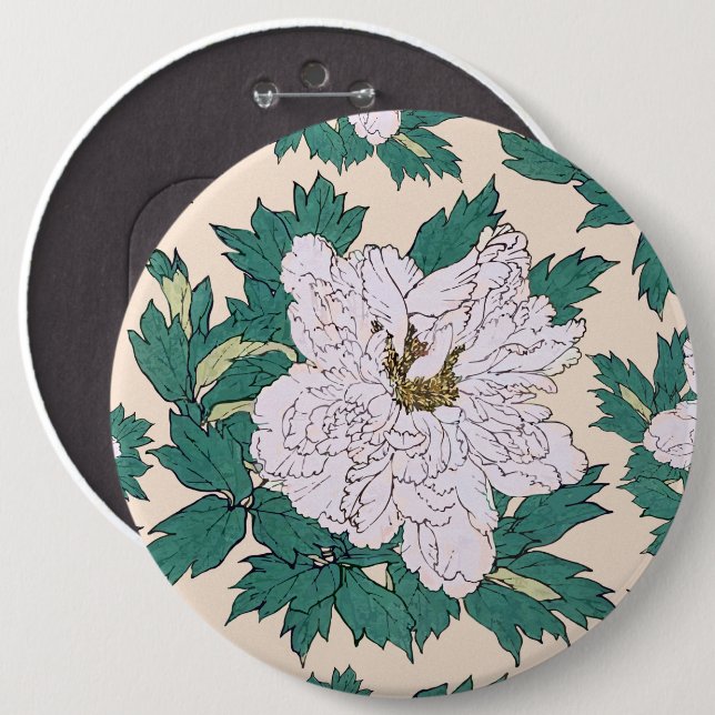 Badge Rond 15,2 Cm Peonies blanches (Devant & derrière)