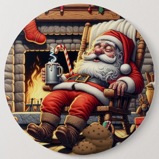 Badge Rond 15,2 Cm Père Noël dort Noël (Devant)