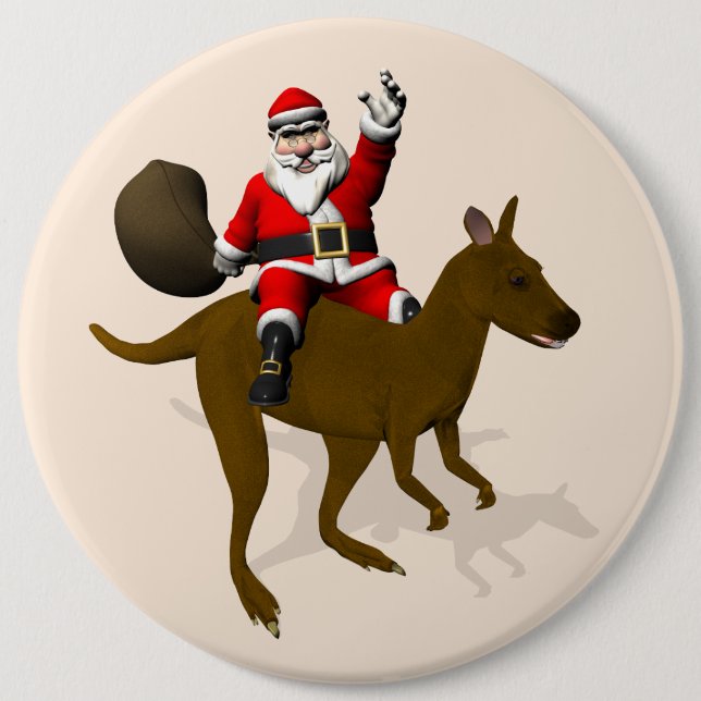 Badge Rond 15,2 Cm Père Noël Doux À cheval Sur Kangaroo (Devant)