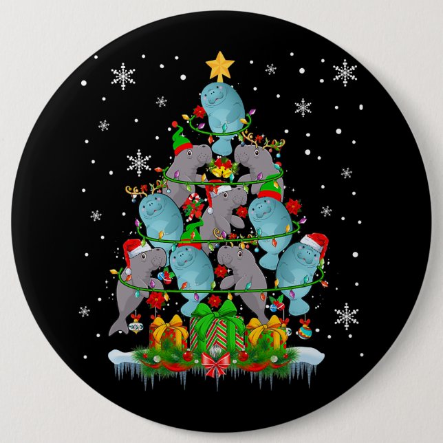 Badge Rond 15,2 Cm Père Noël Reindeer Elf Manade les lumières des arb (Devant)