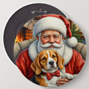 Badge Rond 15,2 Cm Père Noël tenant l'art de Noël Beagle