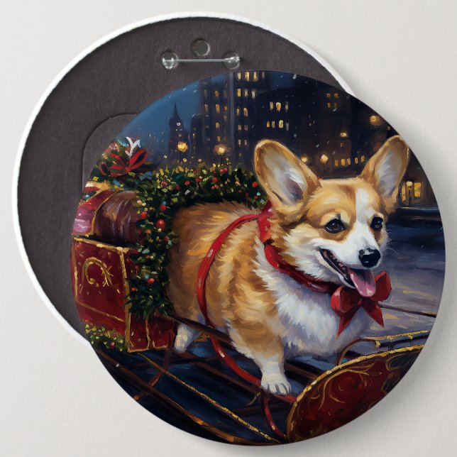 Badge Rond 15,2 Cm Période de fêtes de Noël Corgi (Devant & derrière)