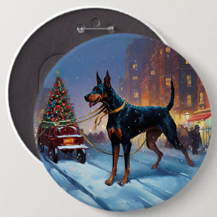 Badge Rond 15,2 Cm Période de fêtes de Noël Doberman