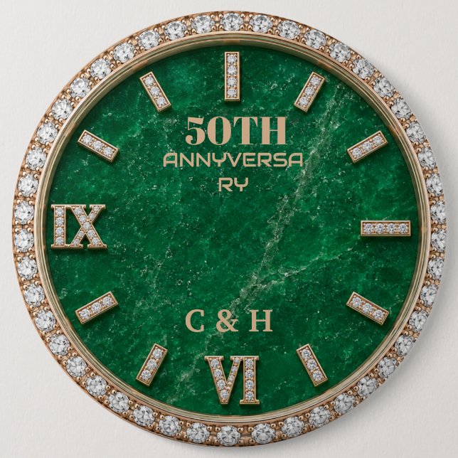Badge Rond 15,2 Cm Personalized 50th Anniversary Emerald Marble  (Devant)