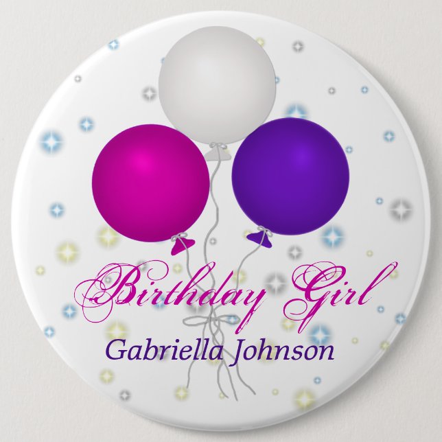 Badge Rond 15,2 Cm Personnalisé : Bouton de fille d'anniversaire (Devant)