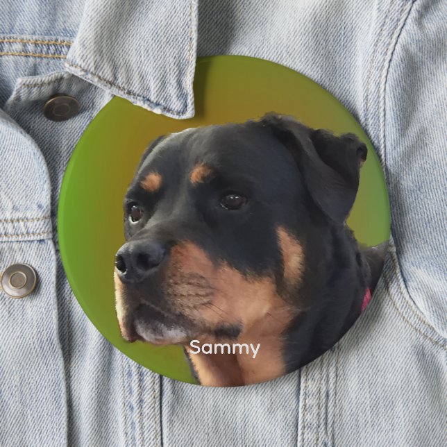 Badge Rond 15,2 Cm Personnalisez avec votre photo ou Rottweiler & Nom (En situation)