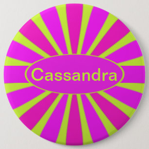 Badge Rond 15,2 Cm Pétales roses et violettes rétro sur vert néon