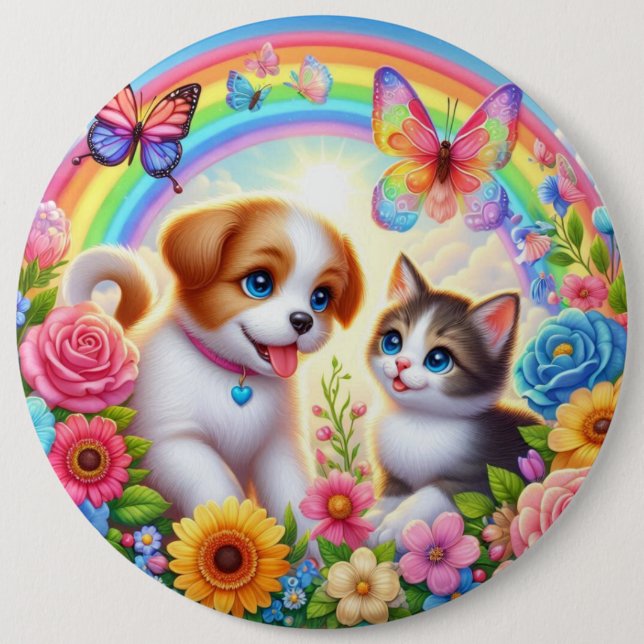 Badge Rond 15,2 Cm Petit chiot/chiot/chaton (Devant)