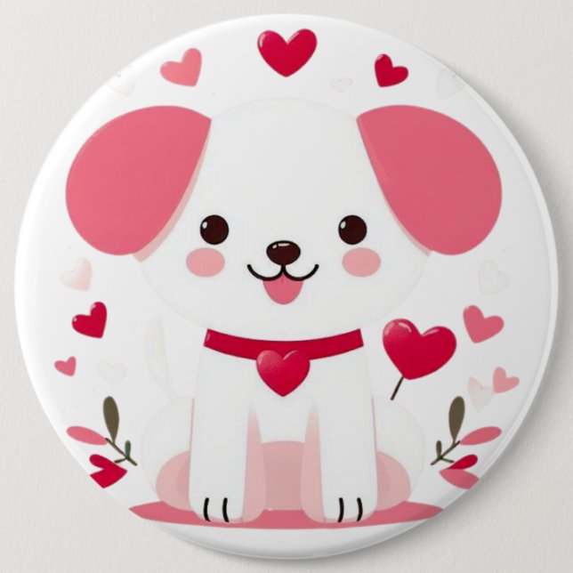Badge Rond 15,2 Cm Petit chiot de la Saint-Valentin (Devant)