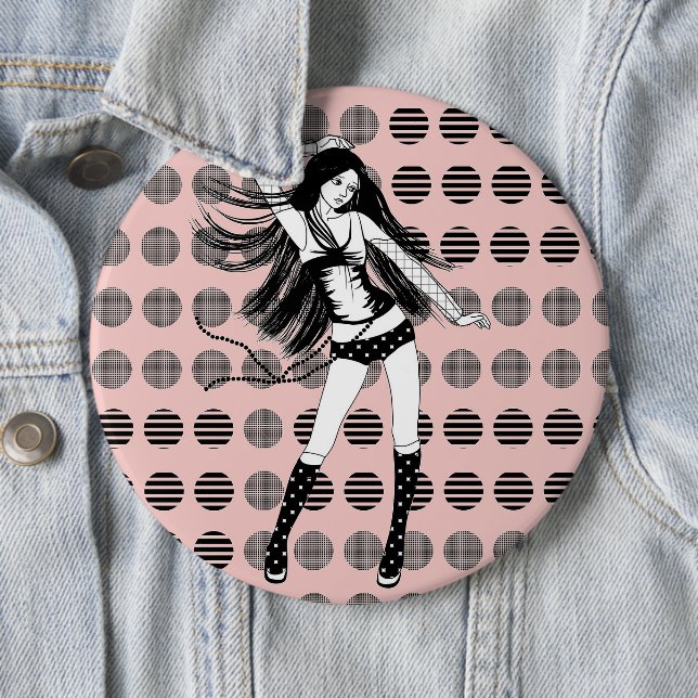 Badge Rond 15,2 Cm petite amie danseuse rose (En situation)