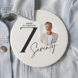 Badge Rond 15,2 Cm Photo de 70e anniversaire moderne minimaliste Jalo