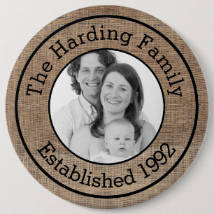 Badge Rond 15,2 Cm Photo de famille customisée par toile de jute